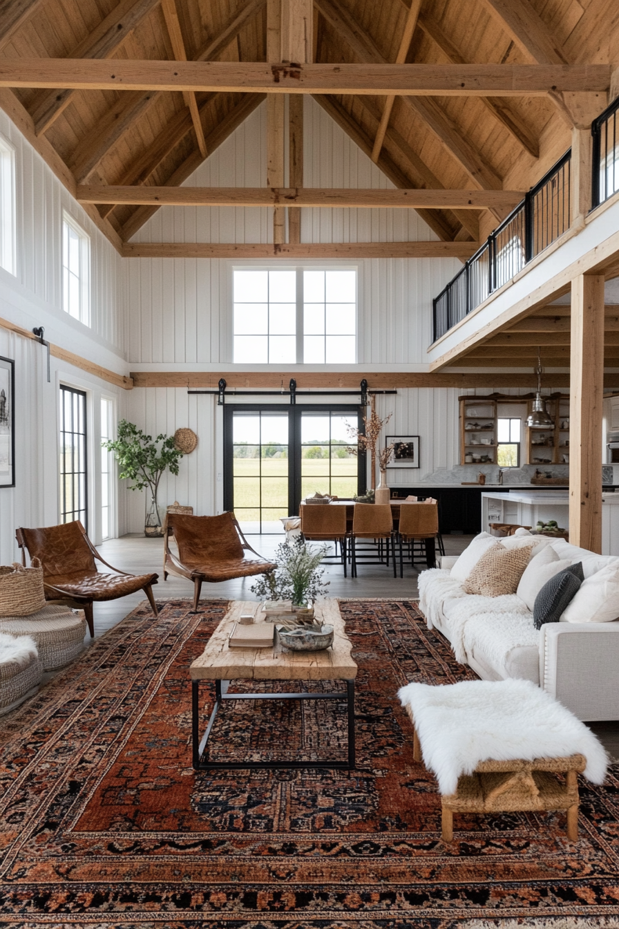 Soft textiles and layered textures in a cozy barn interior