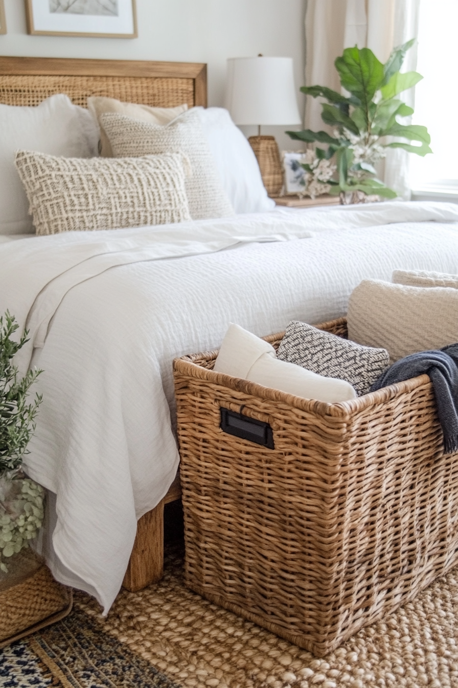 Close-up of woven basket details with fabric inlay