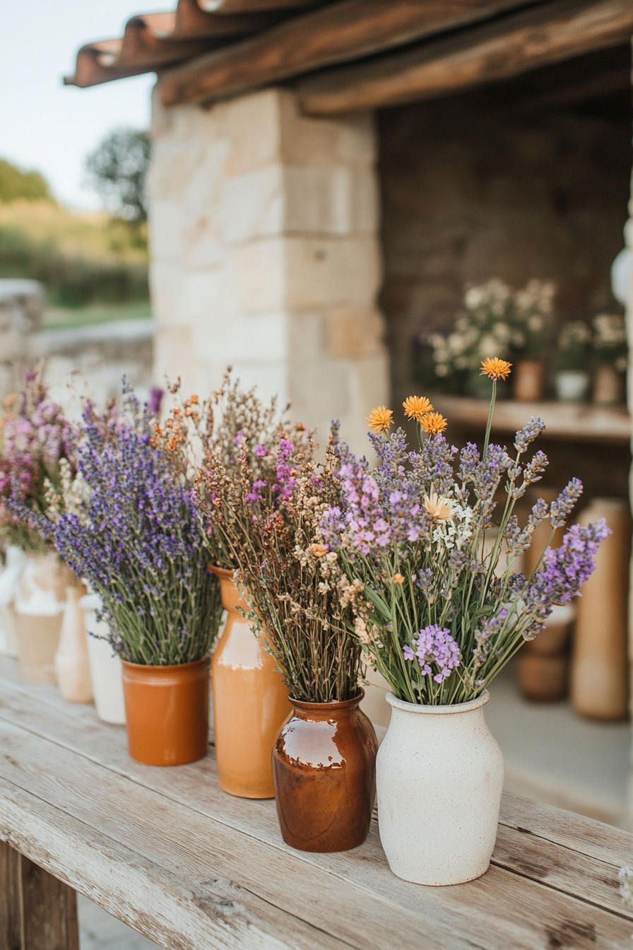 Close-up of a dried lavender bouquet in a vase