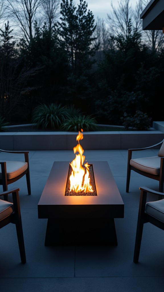 Modern fire table with lounge chairs