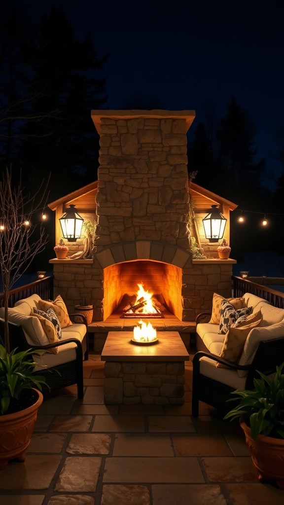 Outdoor fireplace with fire pit for additional seating