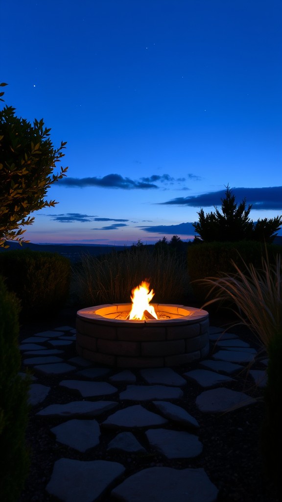 Elevated fire pit surrounded by natural landscaping