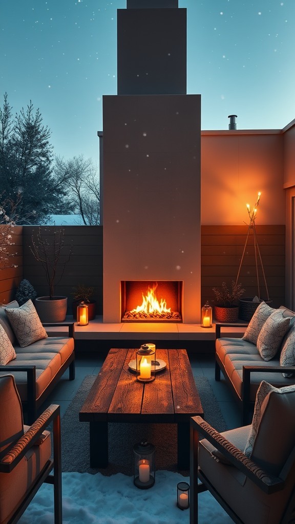 Open-air living room with fireplace function