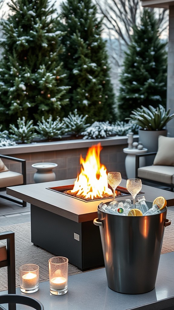 Fire pit table with ice bucket for entertaining