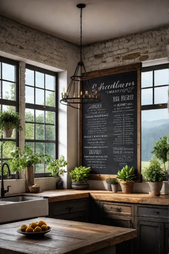 Upcycled window decoration for a farmhouse kitchen