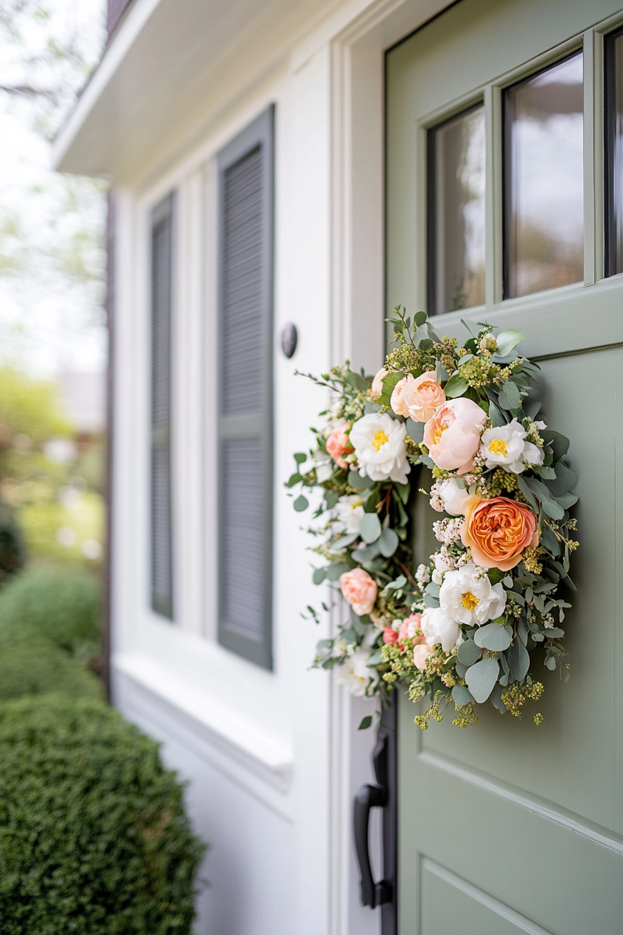 Fresh floral wreath with bright pastel flowers