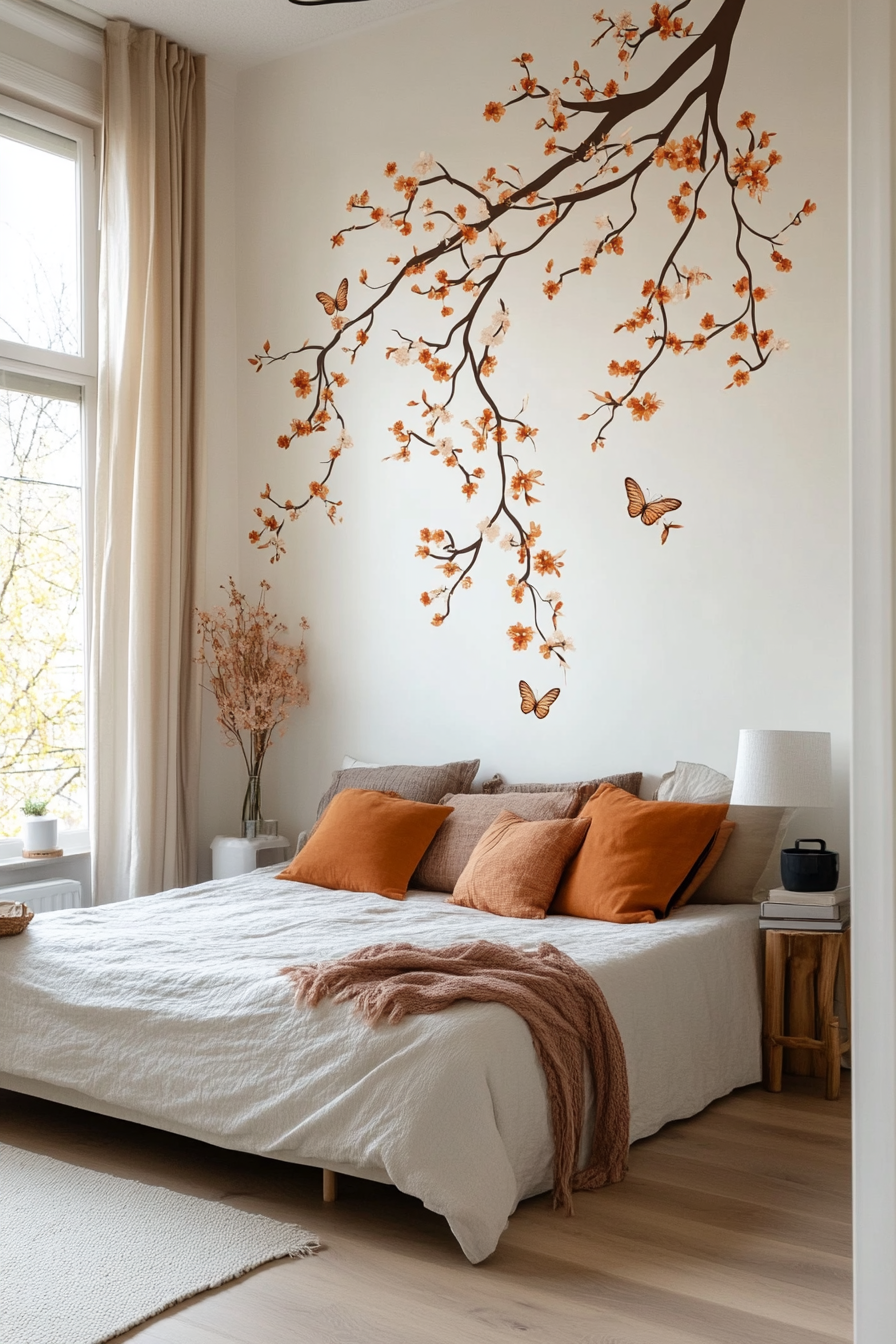 Close-up of butterfly and flower stickers in a spring-themed room