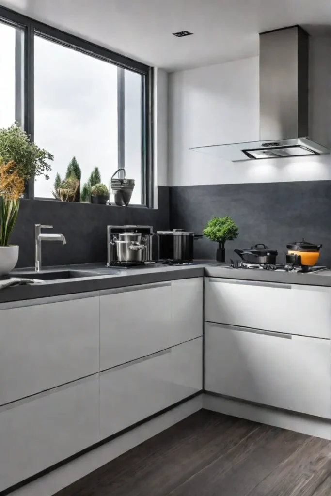 Kitchen with mirror wall decor