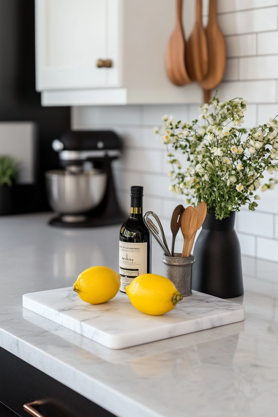 Marble cutting board as a decorative accent on a counter