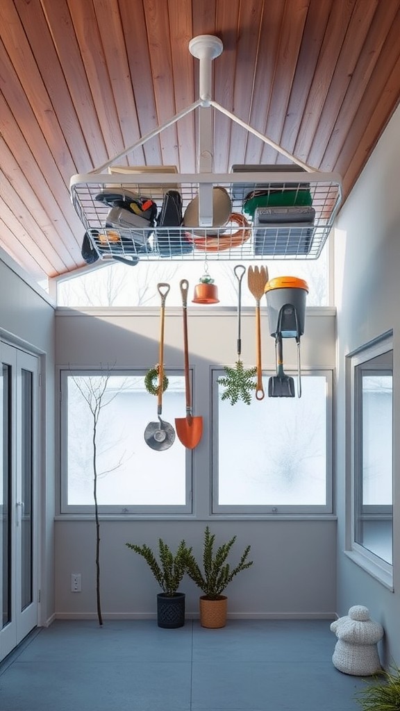 Use a ceiling rack for equipment