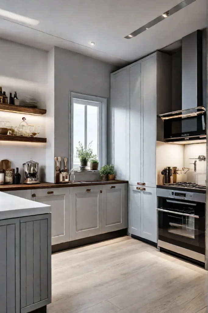 Mirror placement for a larger looking kitchen