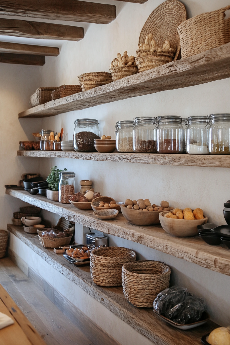 Closeup of a rustic wooden shelf decor