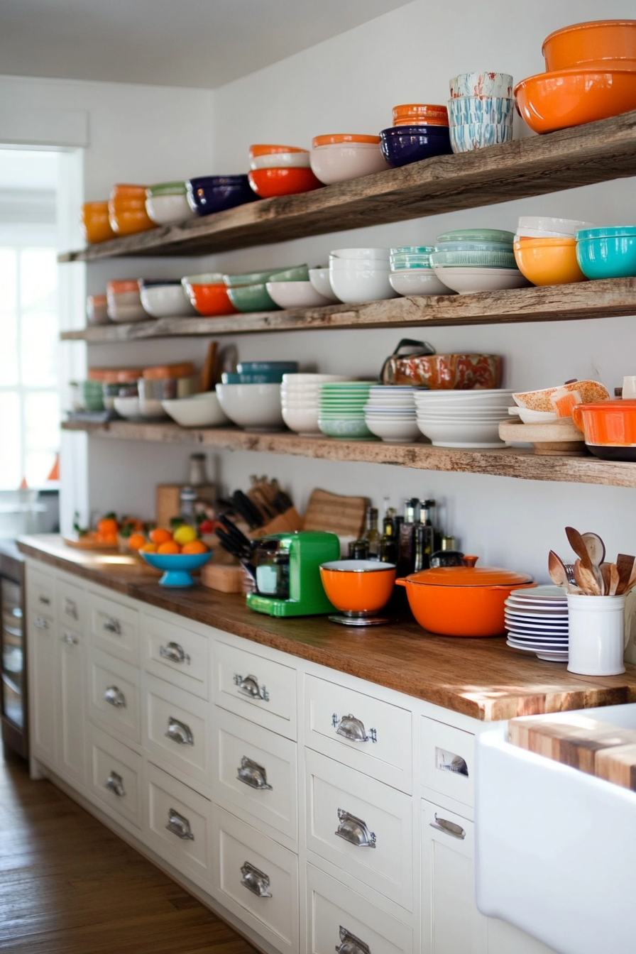 Combination of open and closed shelves in a kitchen