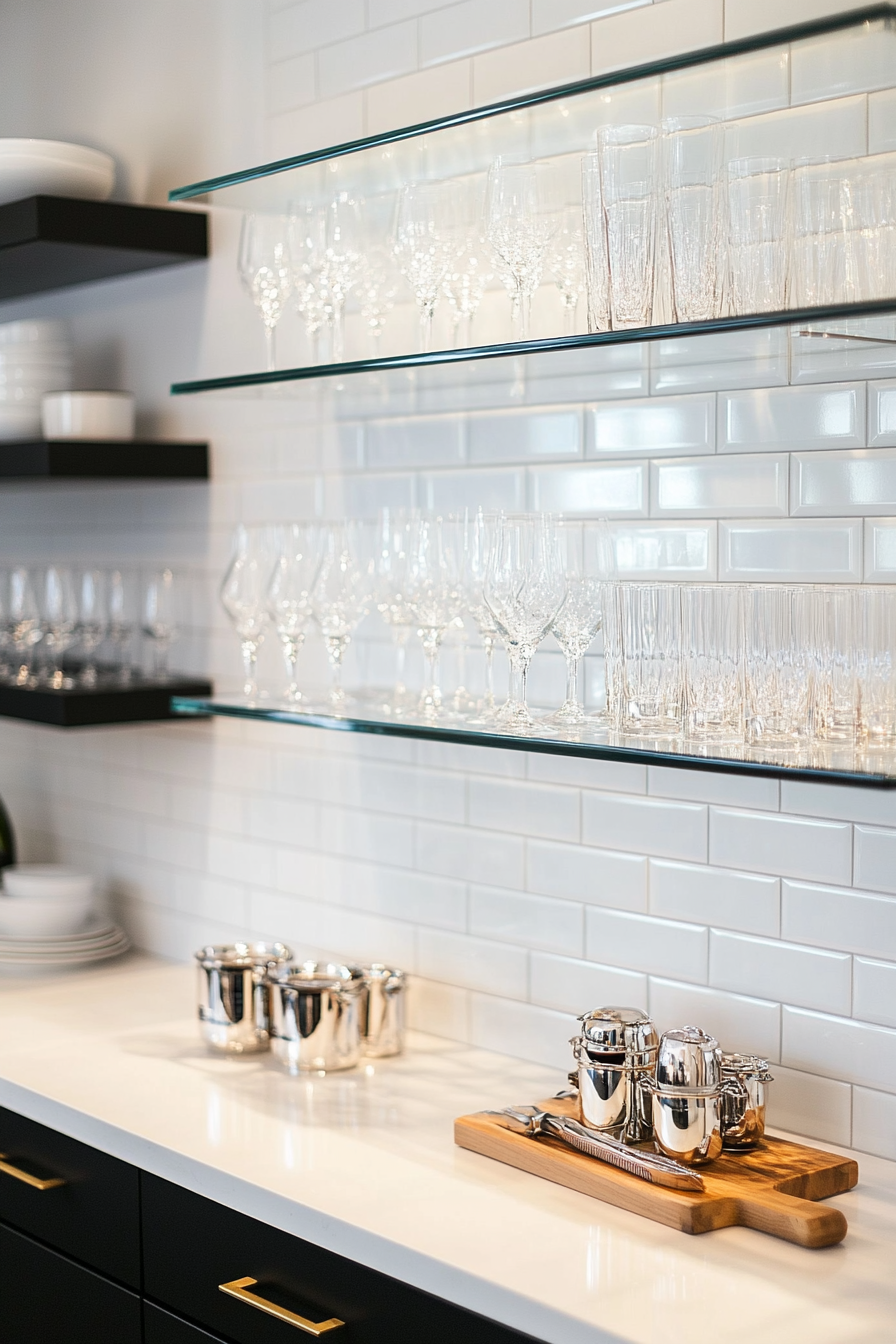 Detail of a glass shelf with modern decor