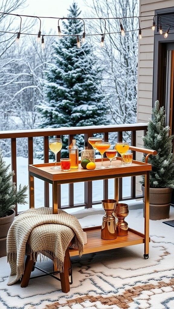 Elegant outdoor bar cart with seasonal drinks