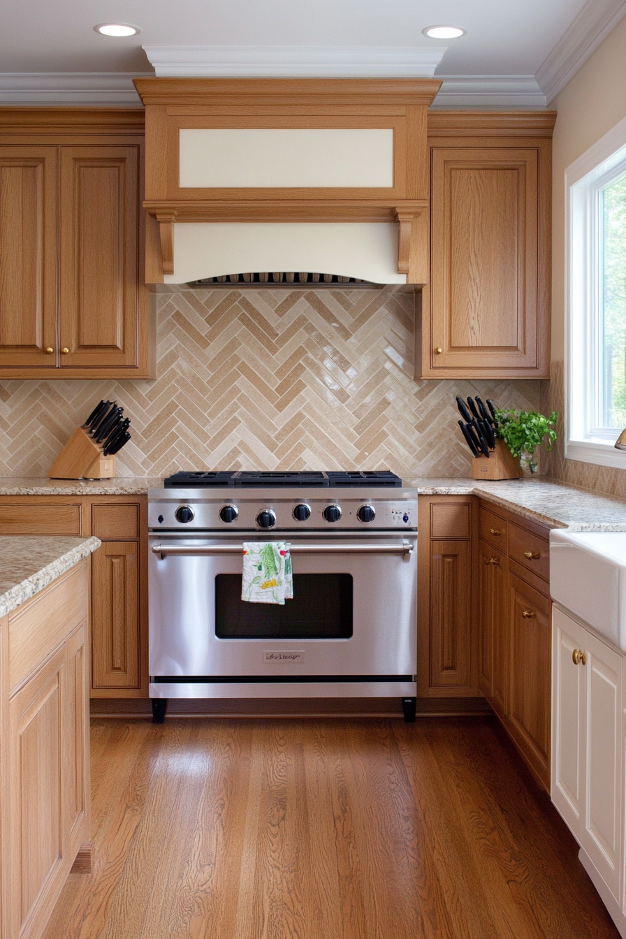 Close-up of an ombre herringbone tile pattern