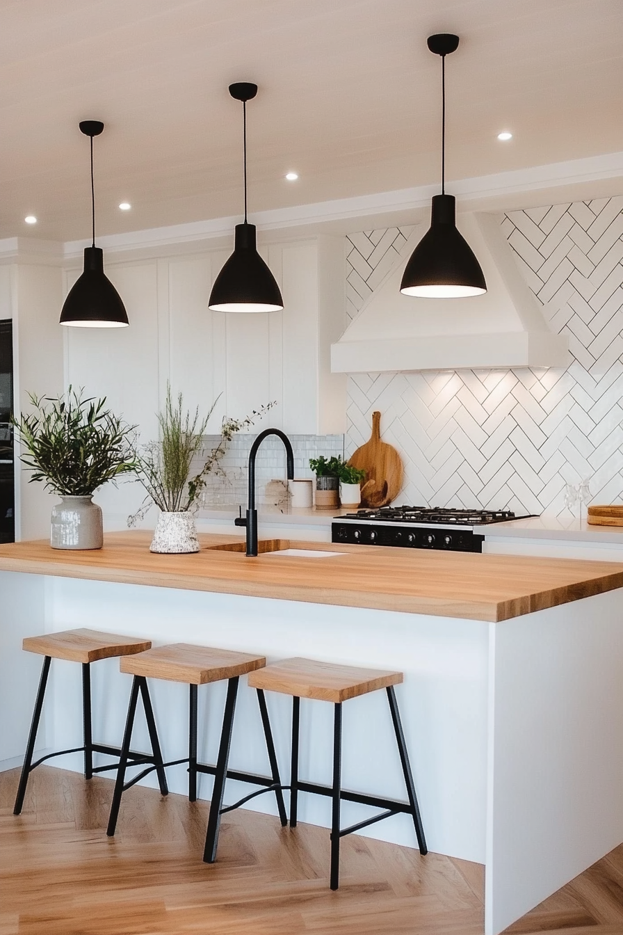 Close-up of Scandinavian all-white herringbone tiles