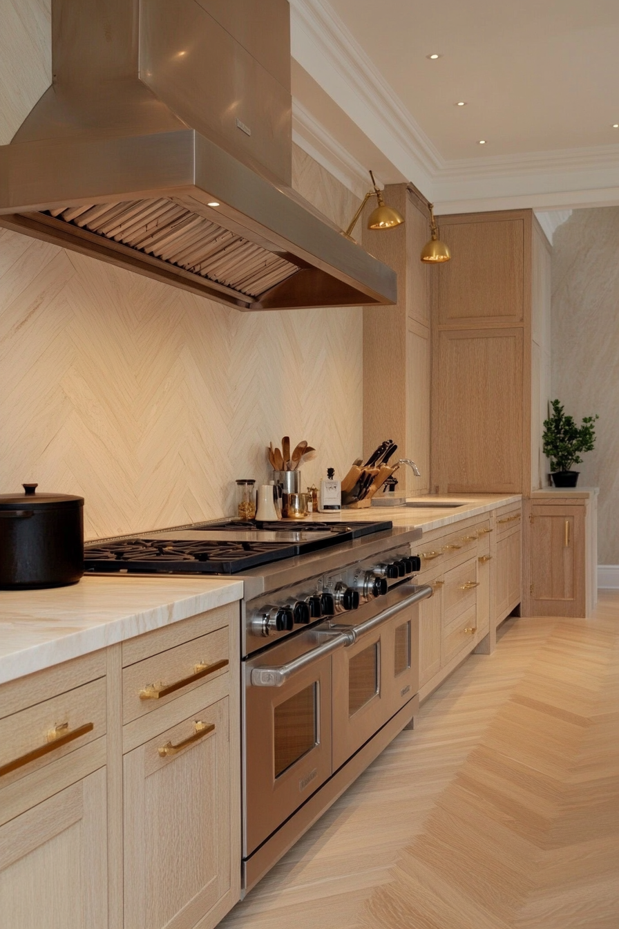 Close-up of iridescent herringbone marble tiles