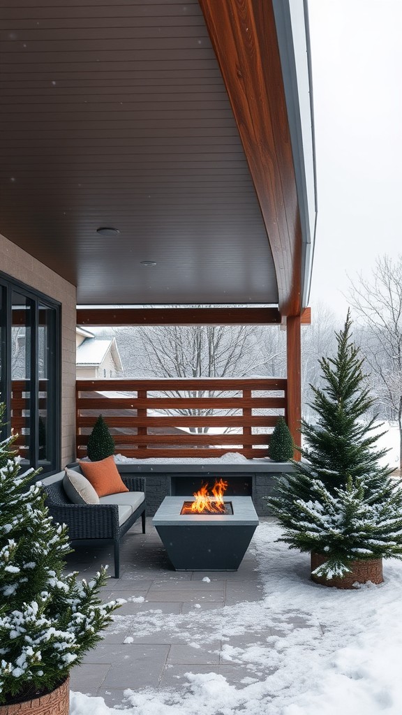 Sheltered seating area with fireplace