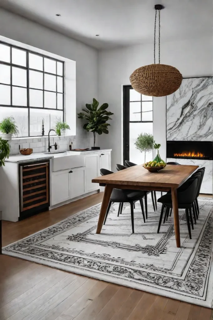 Inviting kitchen area with colorful artwork and unique design elements