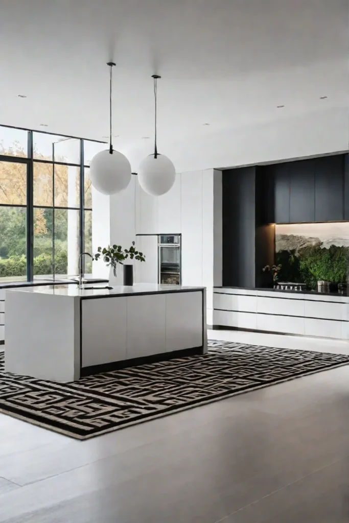 Minimalist kitchen design with eye-catching artwork