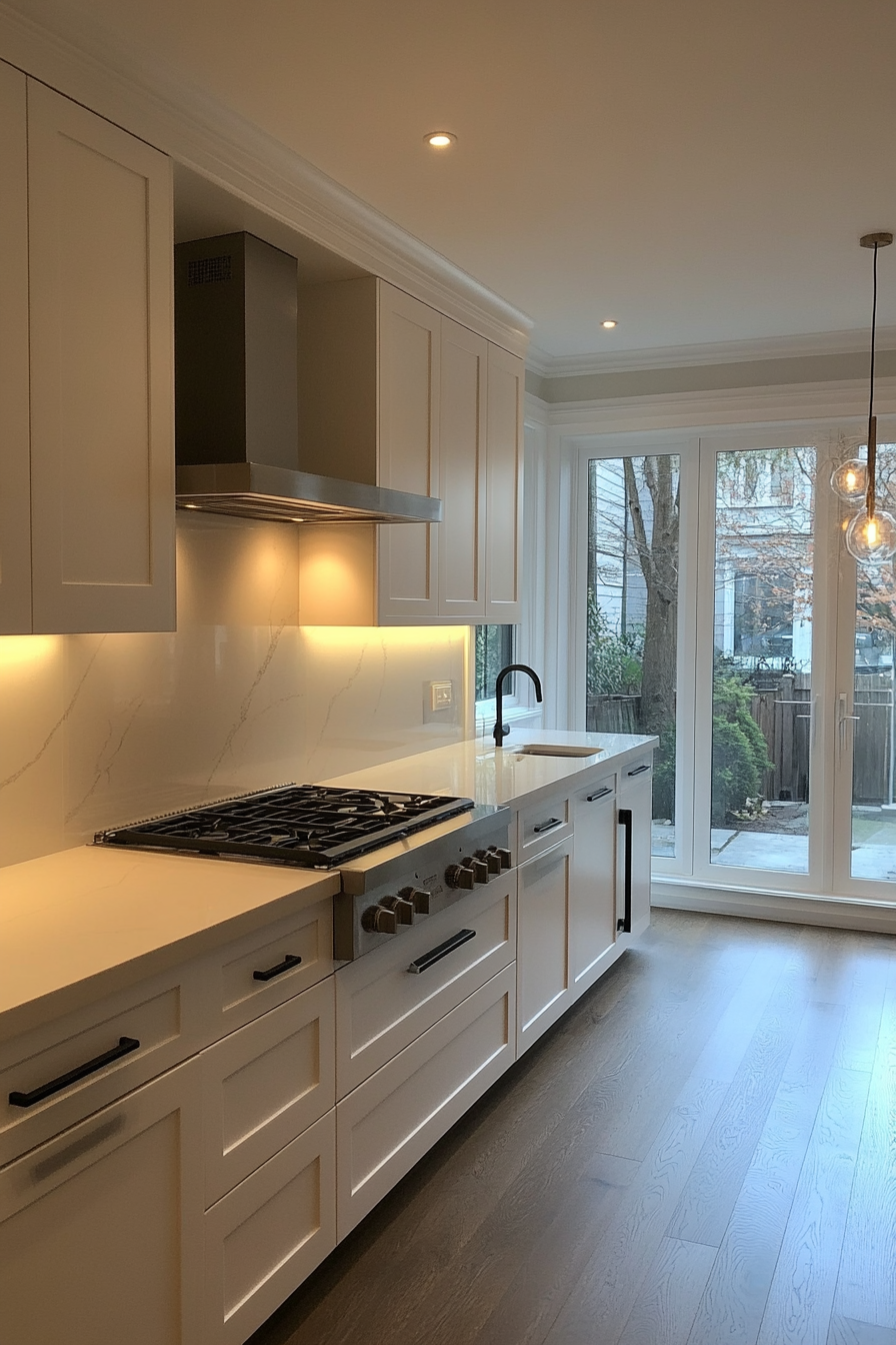 Minimalist kitchen with warm under-cabinet lighting