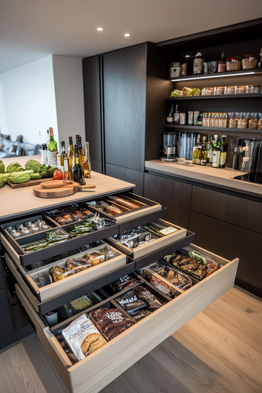 Minimalist kitchen with hidden storage solutions