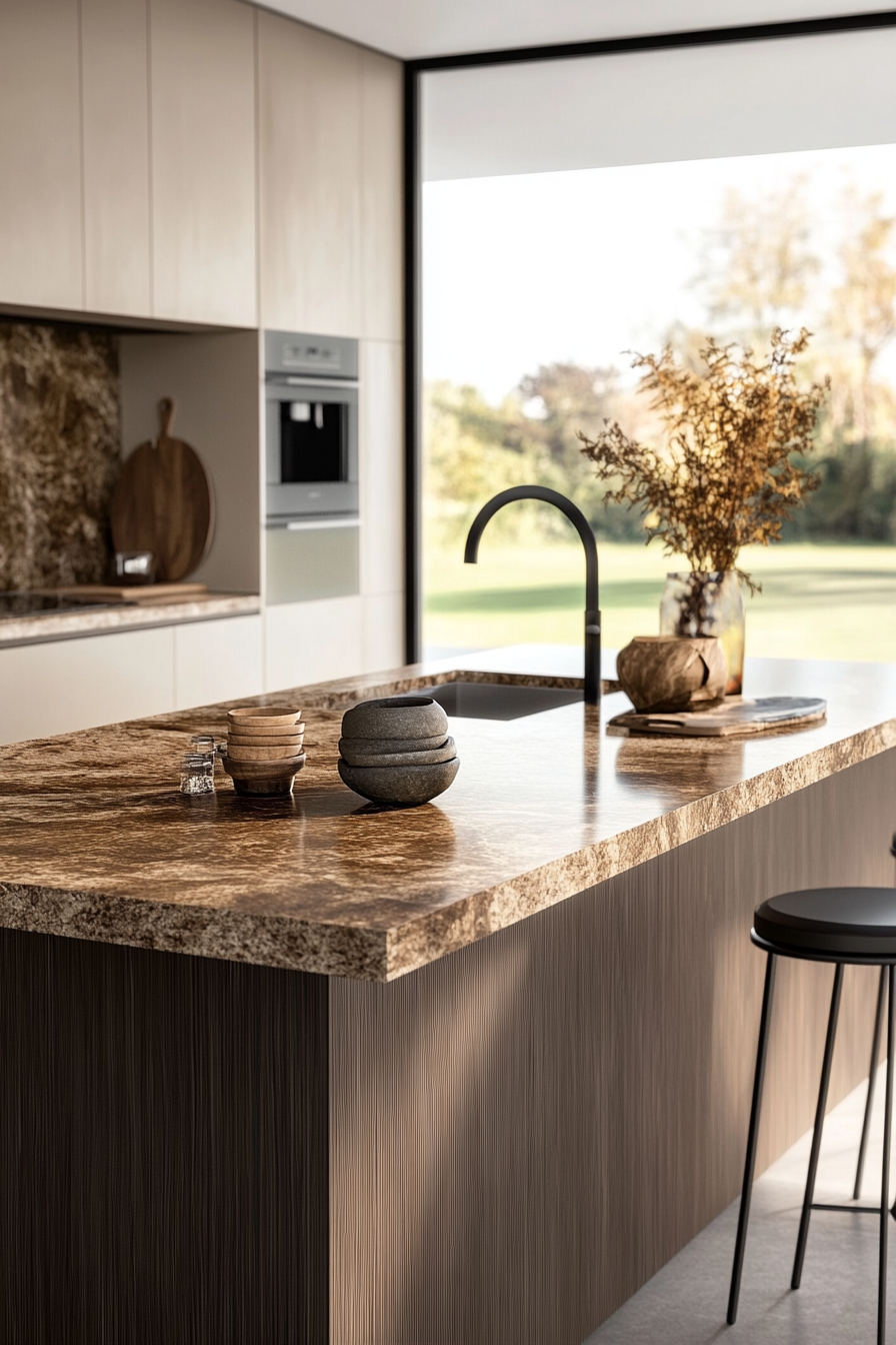 Close-up of a tidy, minimalist kitchen countertop