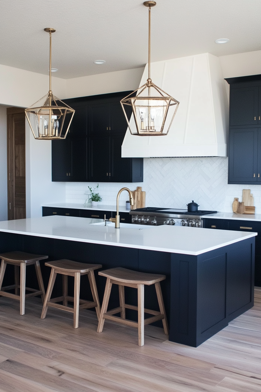 Minimalist kitchen with an eye-catching light fixture