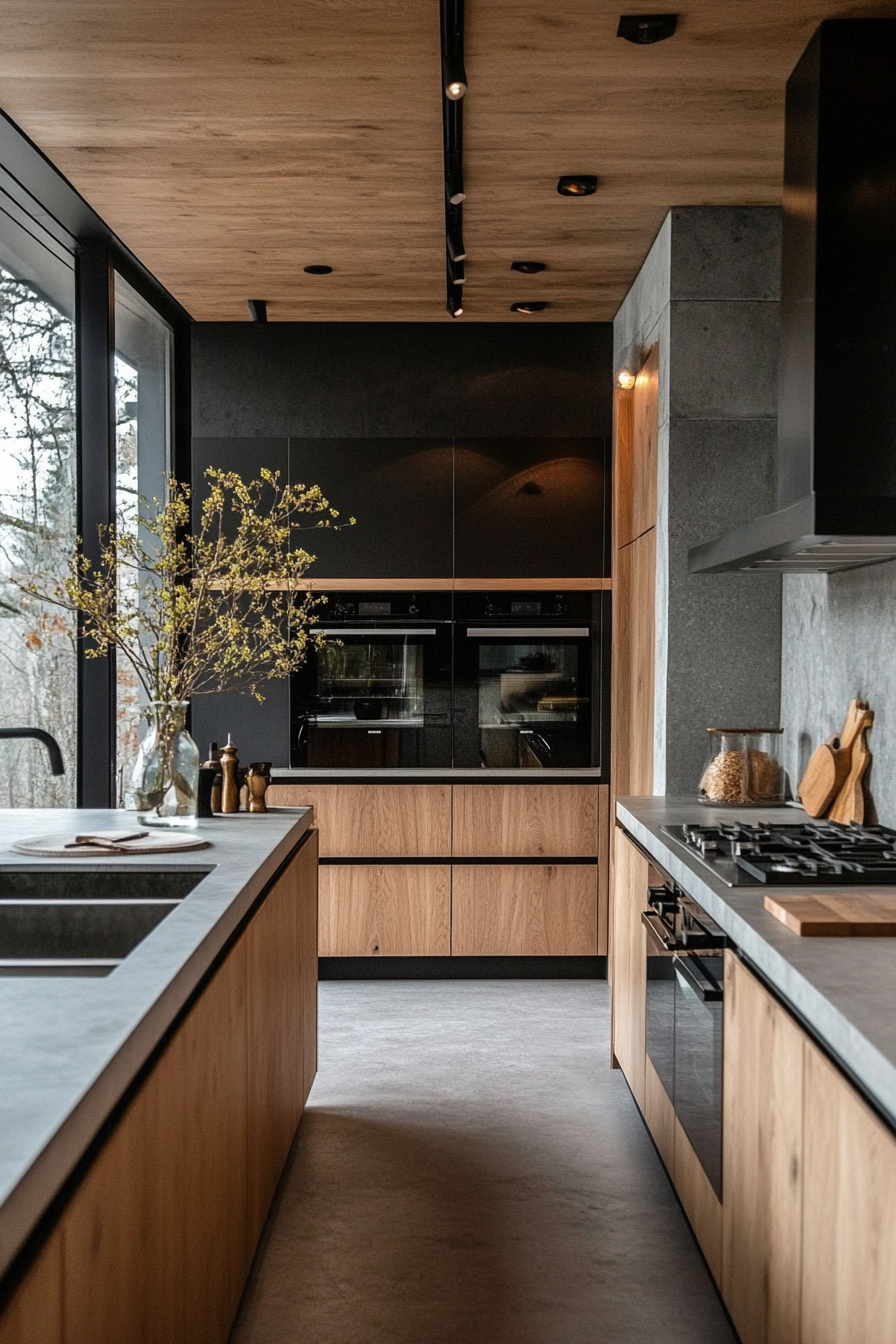 Close-up of mixed textures in a minimalist kitchen