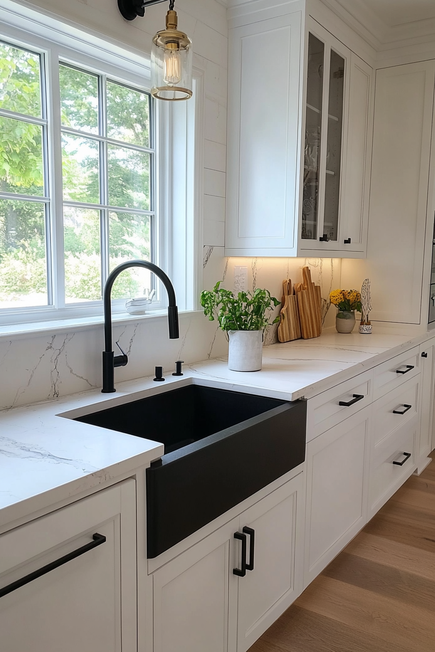 Close-up of a wall faucet in a minimalist kitchen