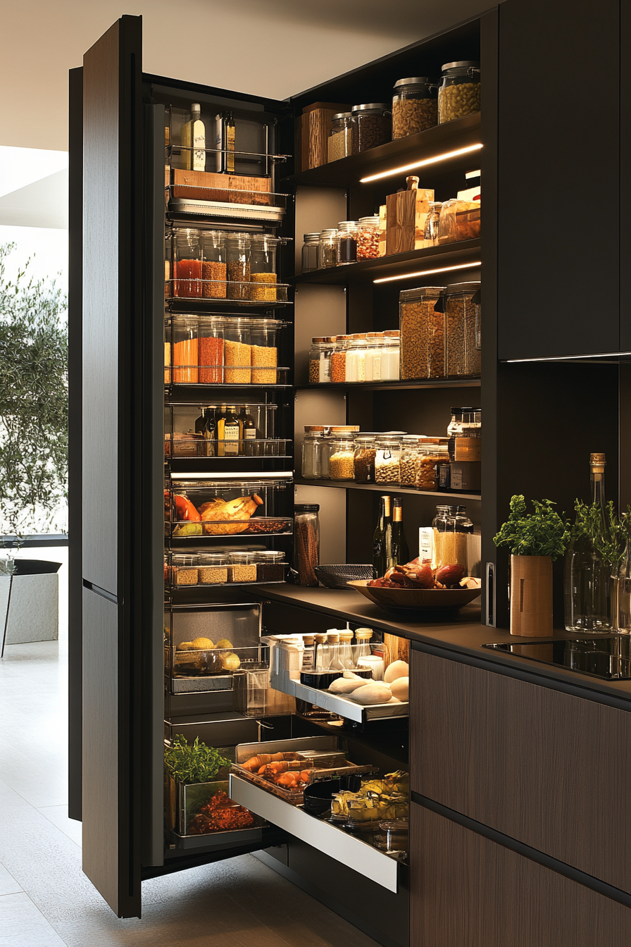 Close-up of vertical storage space in a minimalist kitchen