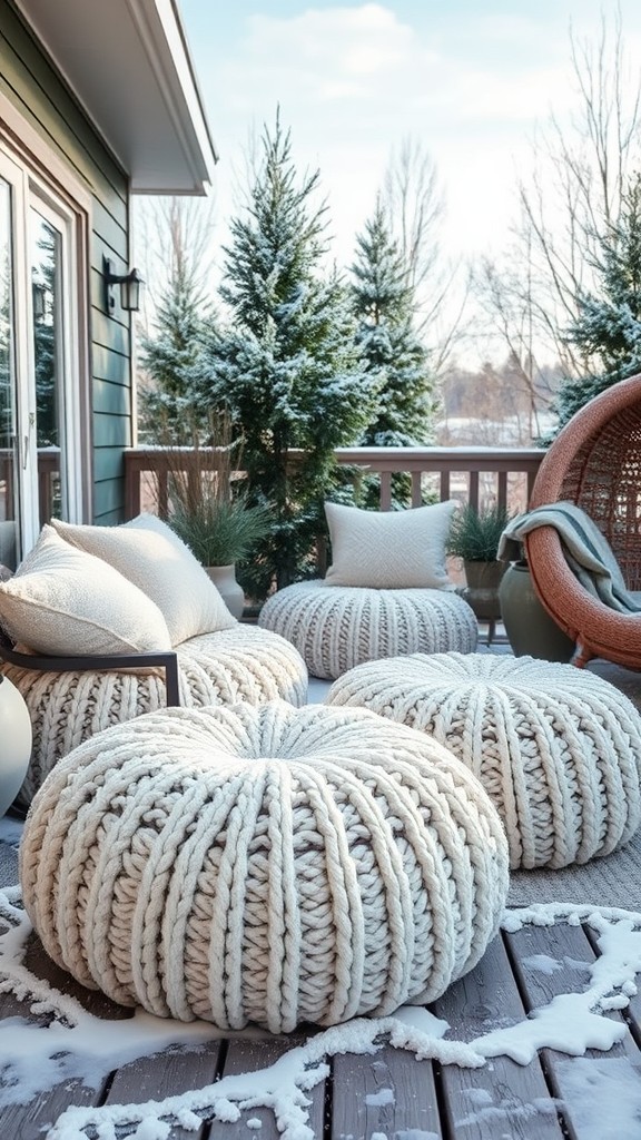 Knitted poufs and pillows