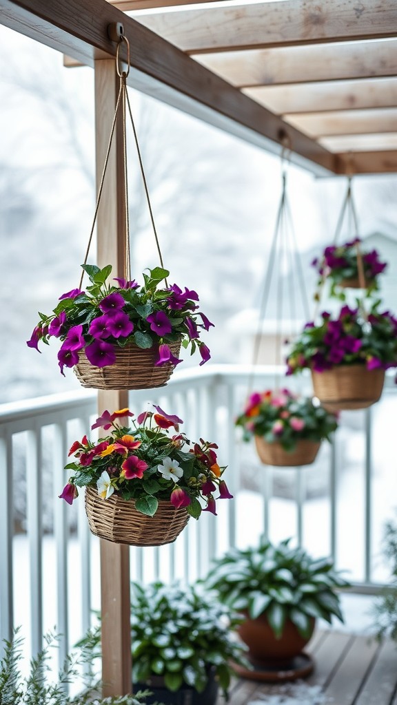 Hanging baskets with flowers