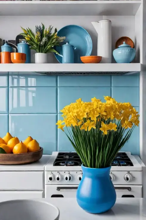 White kitchen with colorful accents and vintage elements