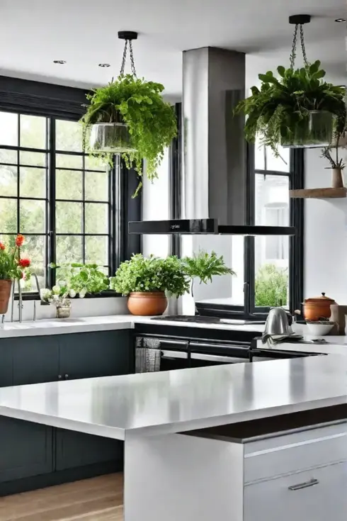 Vibrant white kitchen with houseplants and natural light