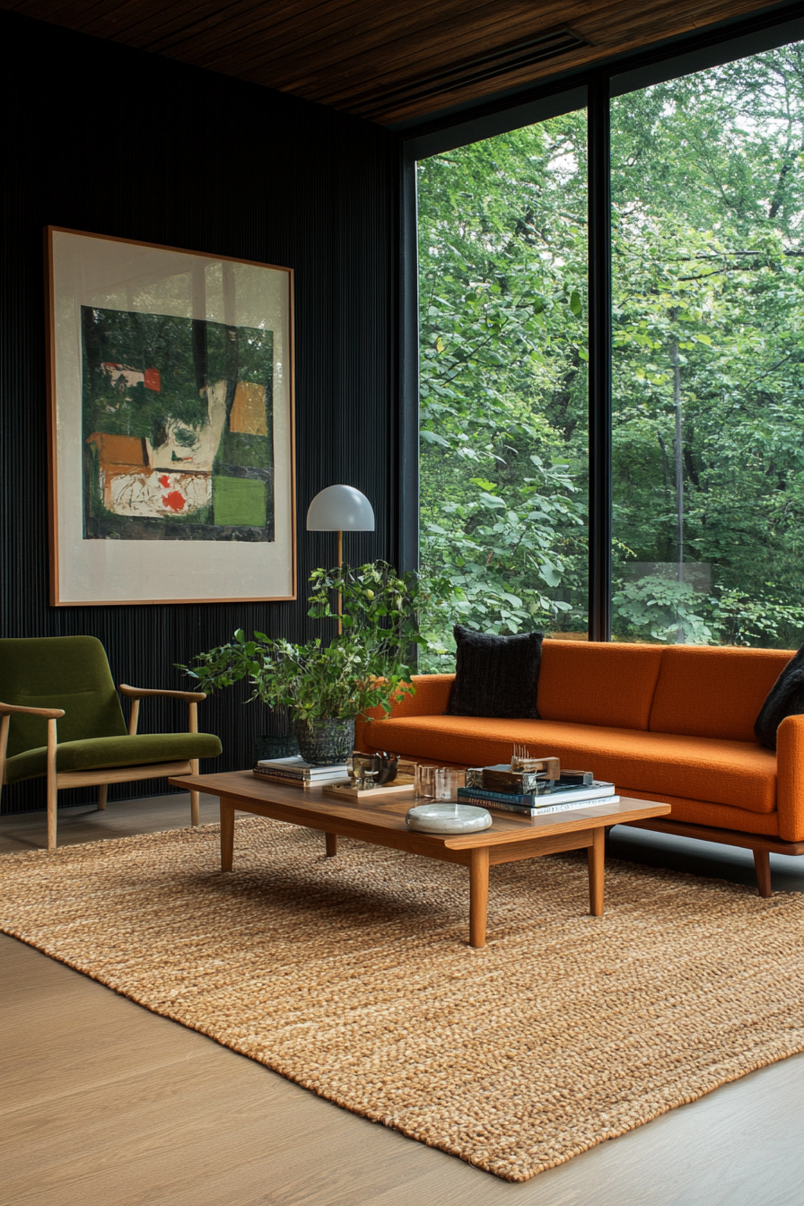 Burnt orange and olive green for a natural and cozy mid-century vibe.