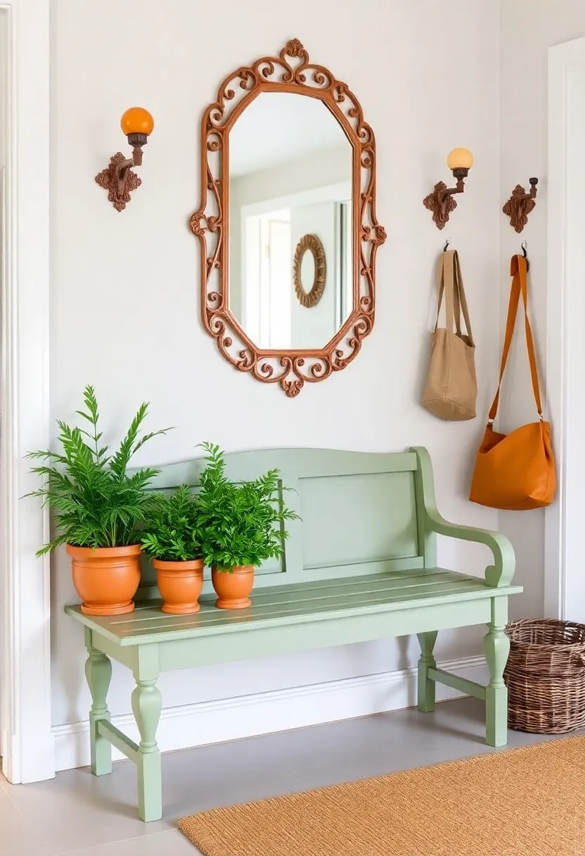 Discover the secret to a cozy home: 21 decorating hacks in earthy terracotta and sage green! - 17. Sage green and terracotta in the entrance area