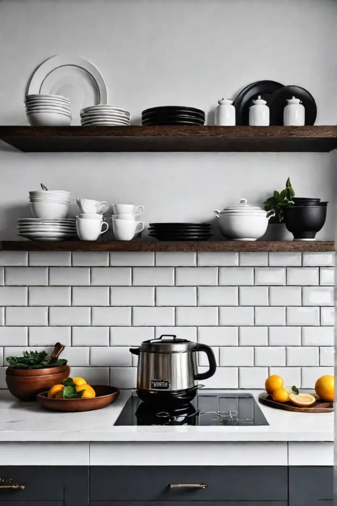 Farmhouse kitchen with dark grout back wall