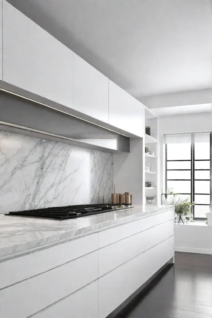 Luxurious white kitchen with natural light