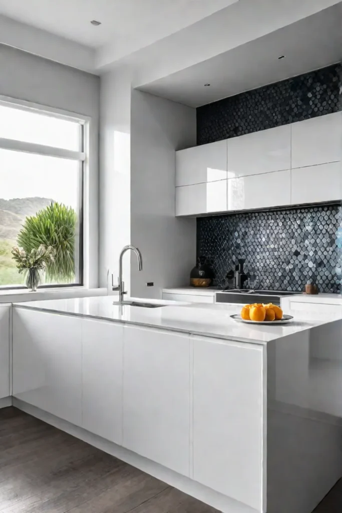 Modern kitchen in white and stainless steel