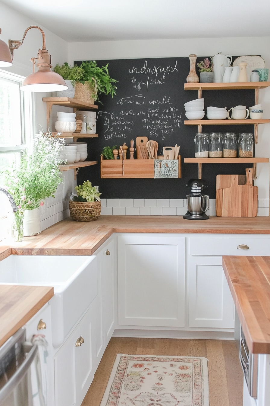 Chalkboard paint backsplash with playful chalk touches