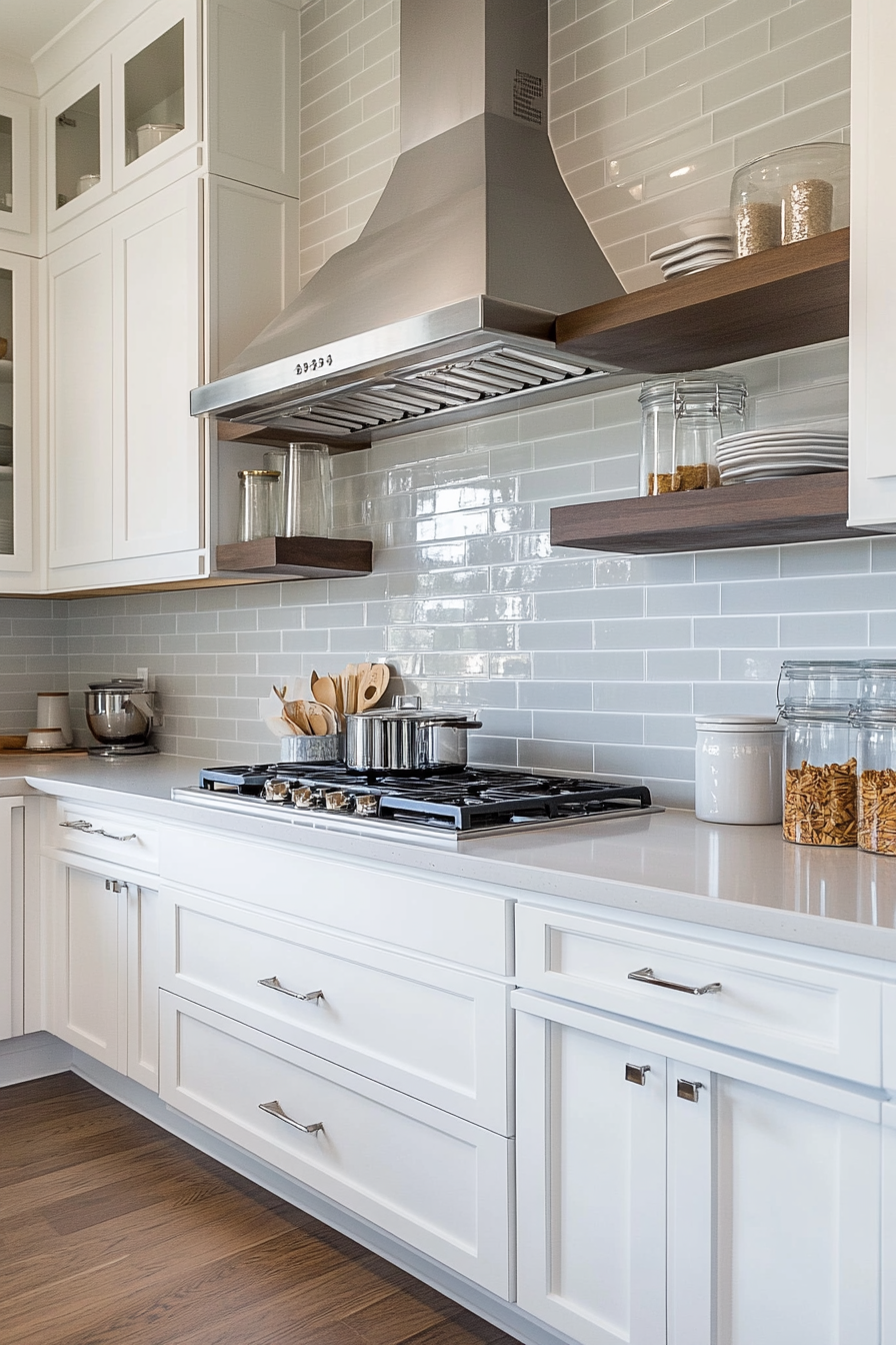 Back wall made of frosted glass tiles with simple decor