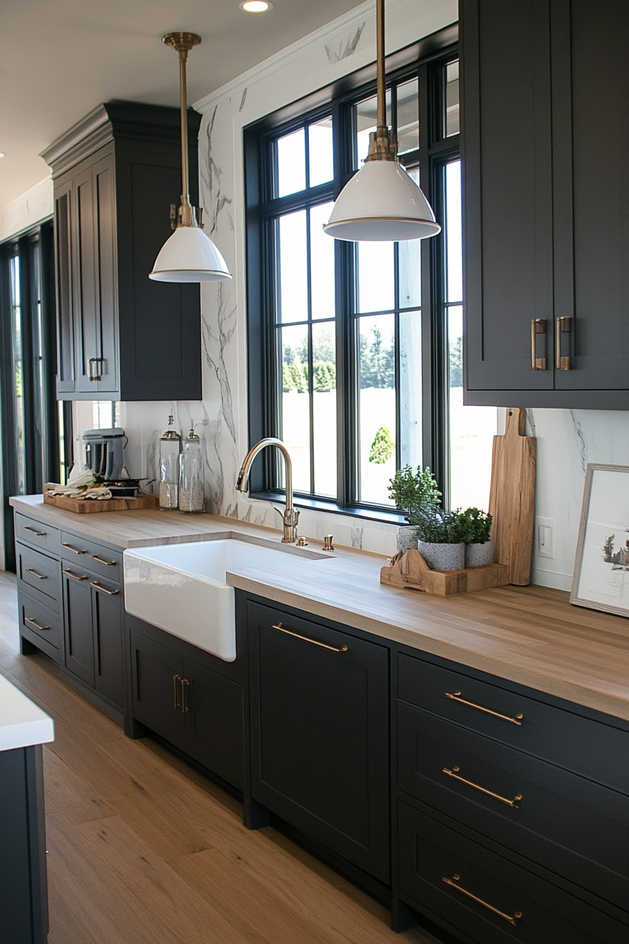 Dark gray cabinets in a modern country house style