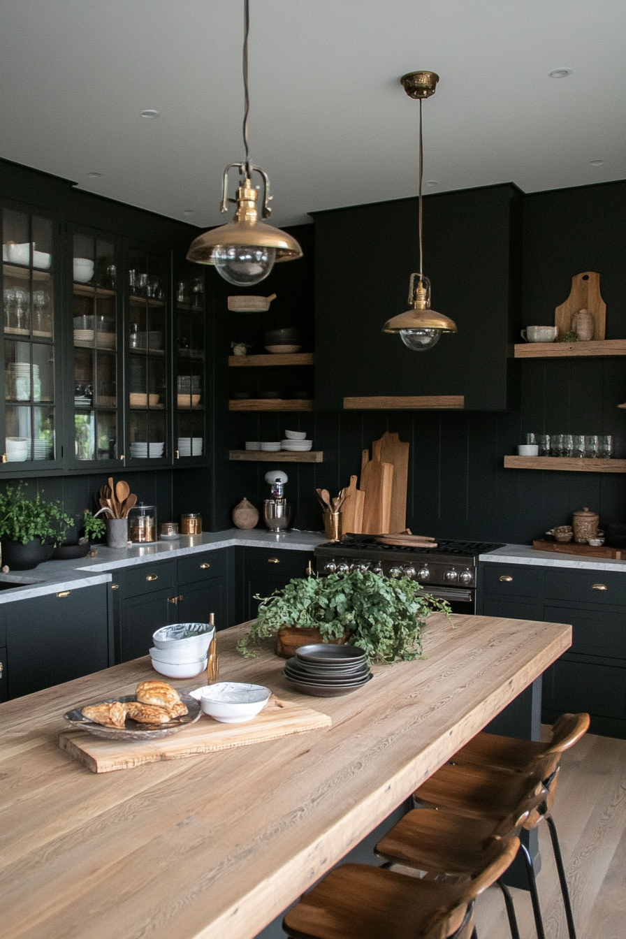 Black and gray kitchen with dramatic style