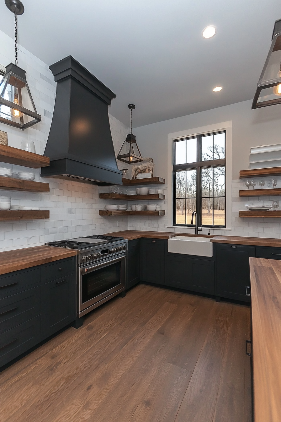 Dark gray cabinets in a modern country house style