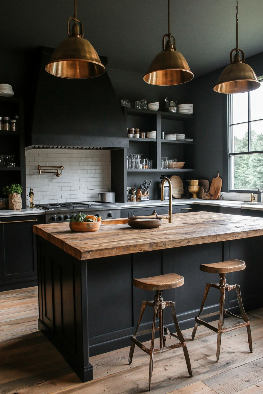 Black and gray kitchen with dramatic style