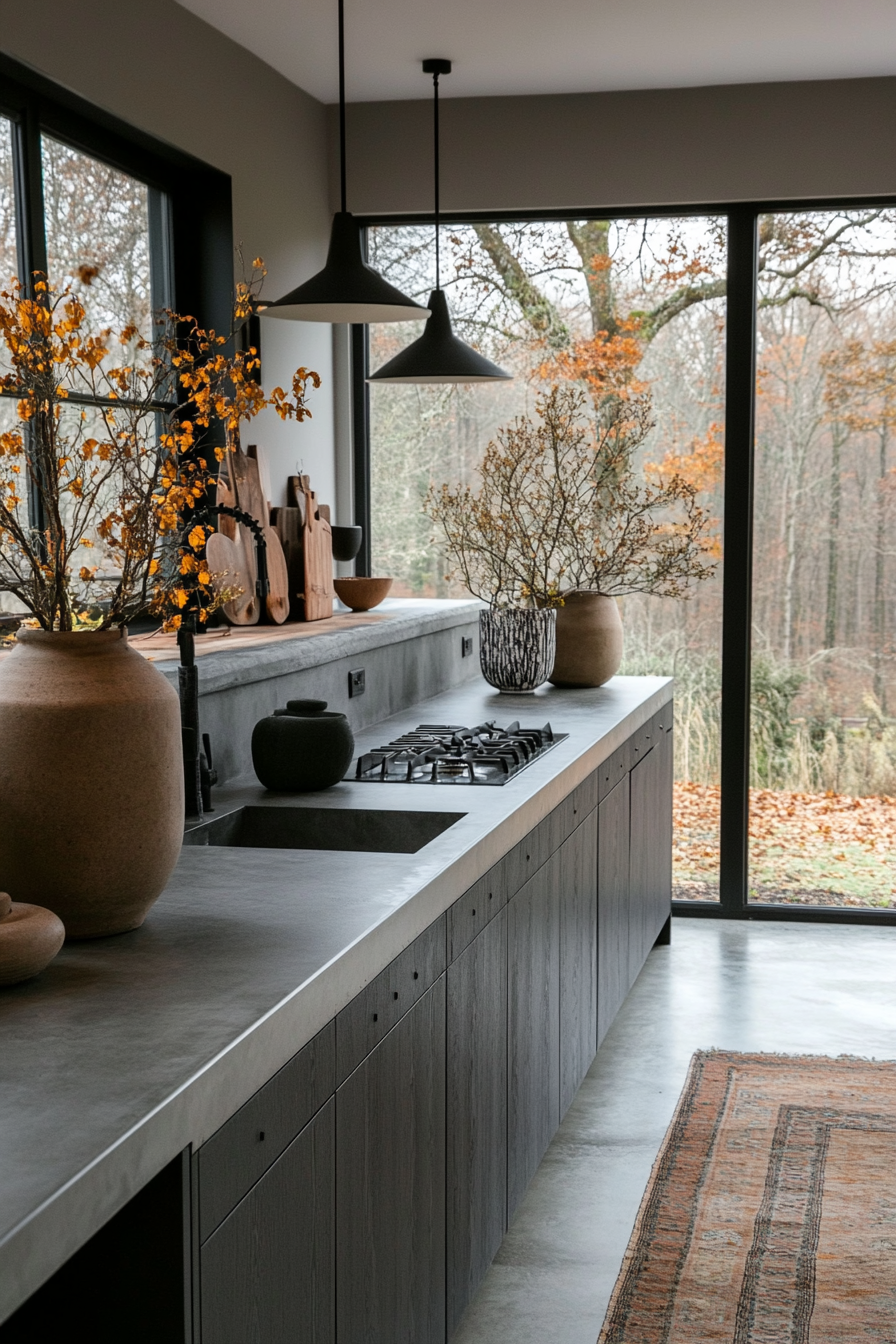 Modern farmhouse kitchen with gray furniture