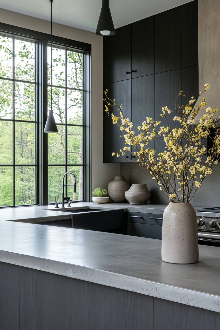 Modern farmhouse kitchen with gray furniture