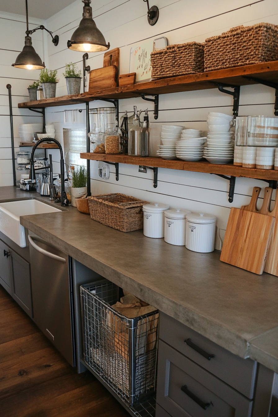 Industrial gray accents with farmhouse charm